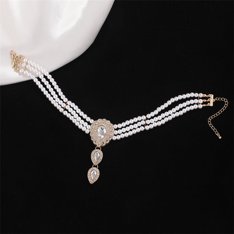 Diamond Drop Pearl Layered Necklace - Krystle Treasures