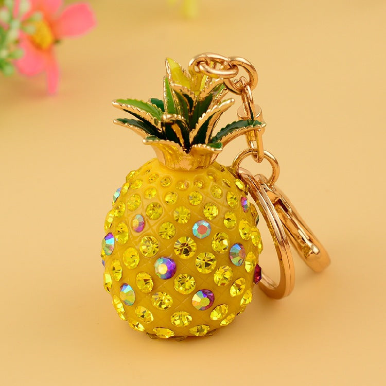 Female Car Keychain Cute Full Diamond Pineapple - Krystle Treasures