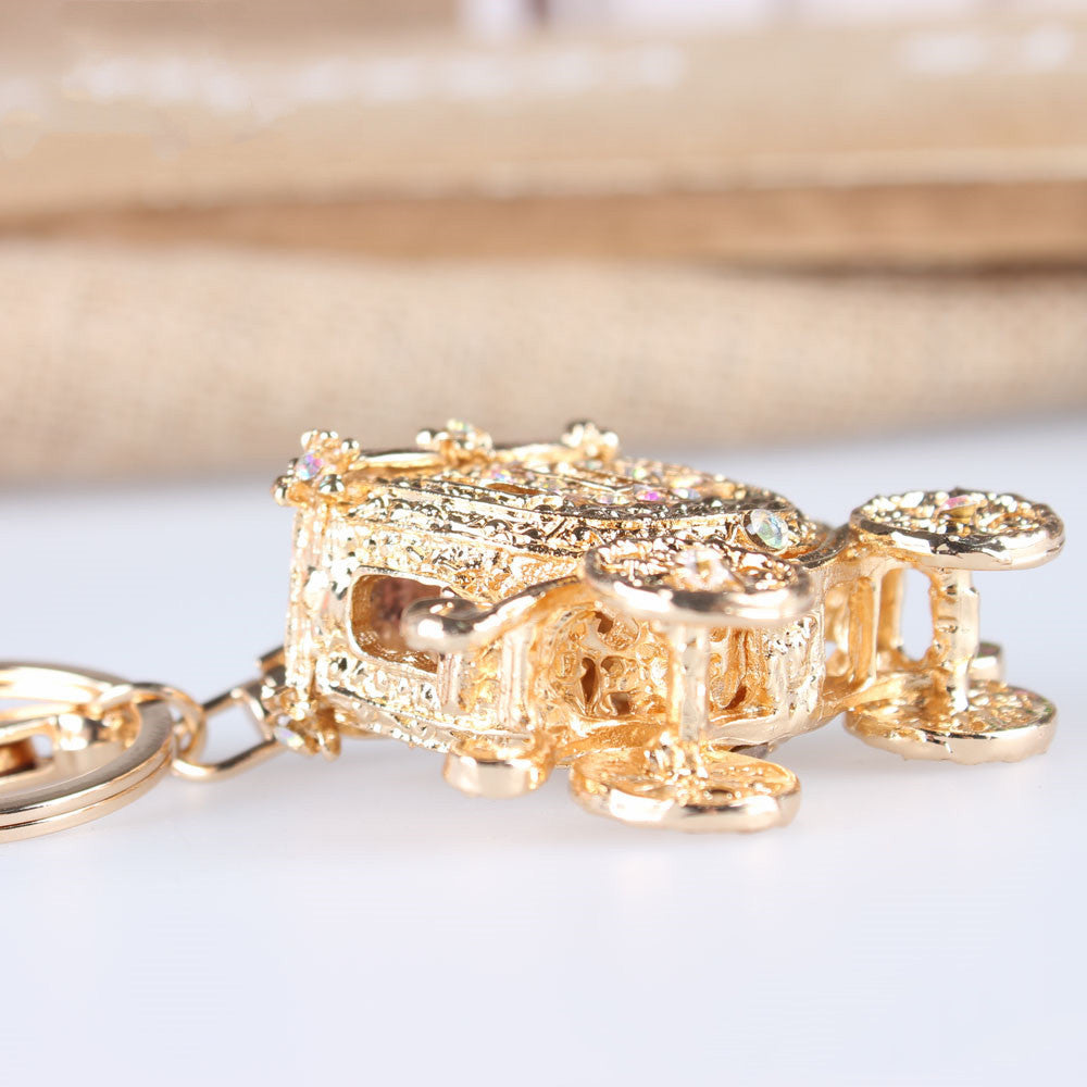 Fashionable Gold Carriage Keychain Crystal Diamond Creative Gift - Krystle Treasures