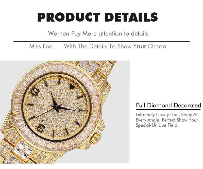 Stainless steel waterproof full diamond watch - Krystle Treasures