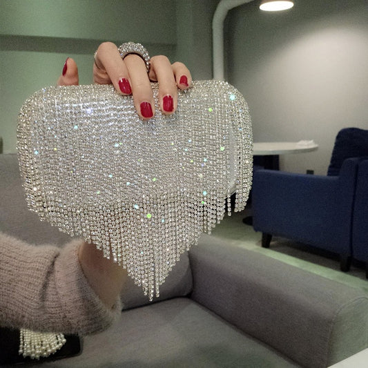 new shiny diamond ladies fringed hand bag bag bag bag night party party bride Xiekua package - Krystle Treasures