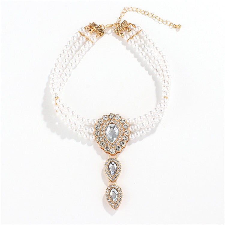 Fashion Diamond Drop Pearl Layered Necklace Statement – Krystle Treasures