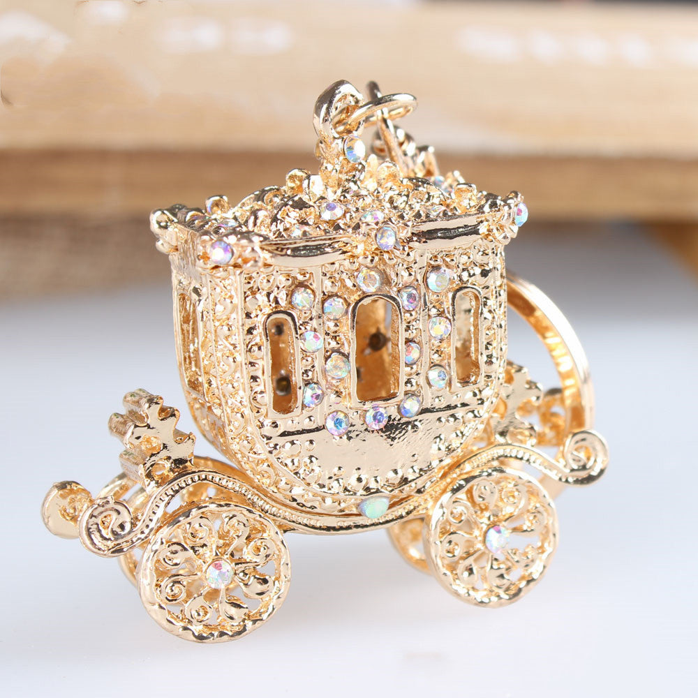 Fashionable Gold Carriage Keychain Crystal Diamond Creative Gift - Krystle Treasures