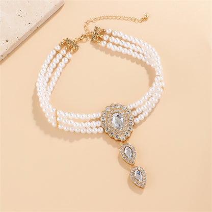 Fashion Diamond Drop Pearl Layered Necklace Statement – Krystle Treasures